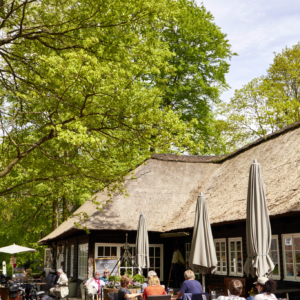 Die ersten Sonnenstrahlen genie&szlig;en auf der Kaffeeterrasse der Milchhalle Wilsede | Foto: Christian Burmester